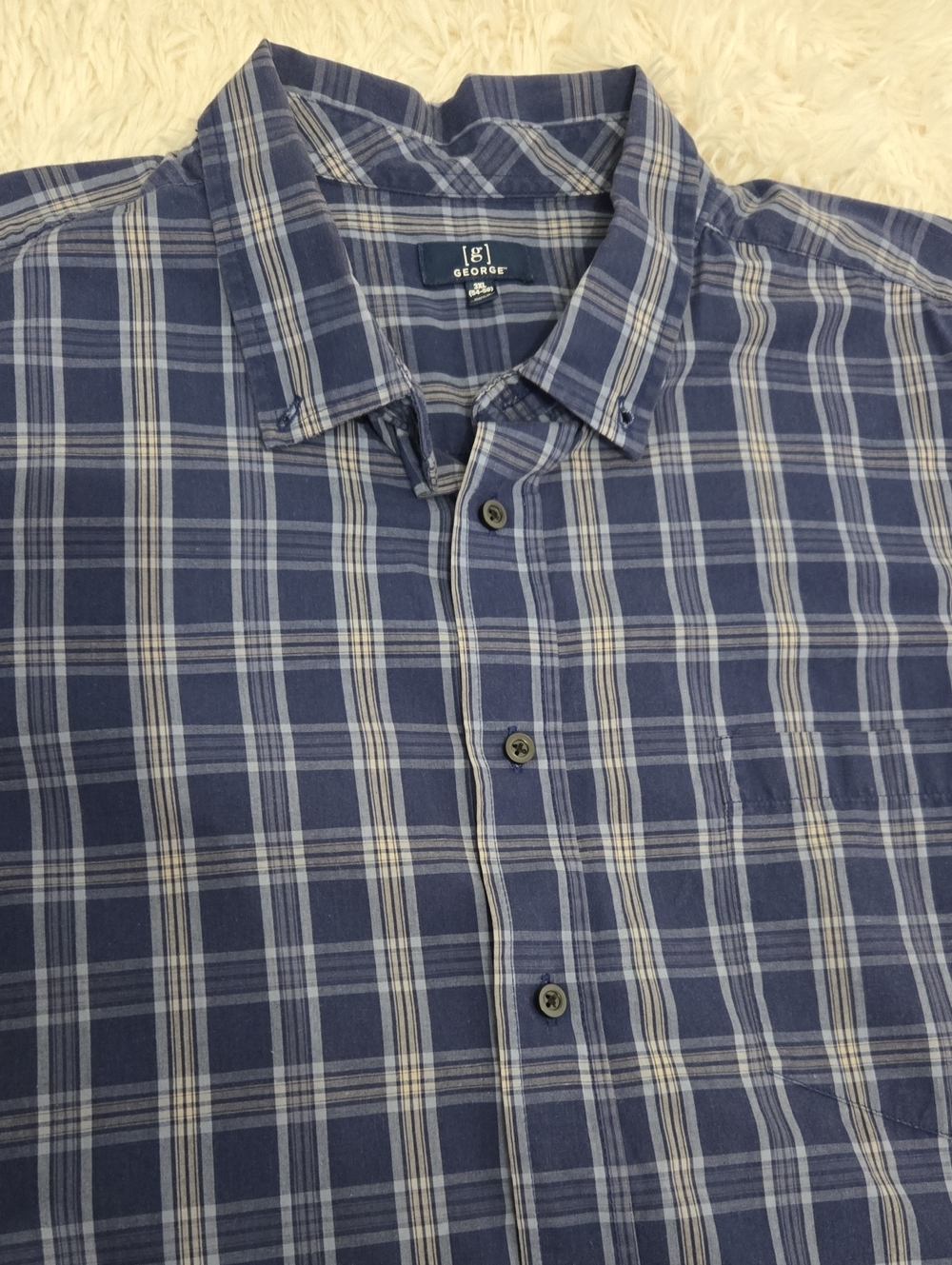 George Navy and White Plaid Casual Button-Down Shirt Size 3XL